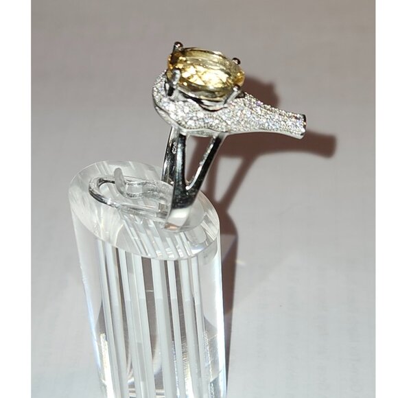 .925 Sterling Silver Citrine Solitaire w/ Cubic Zirconia Ring Size 9 Value $720 - Picture 4 of 7